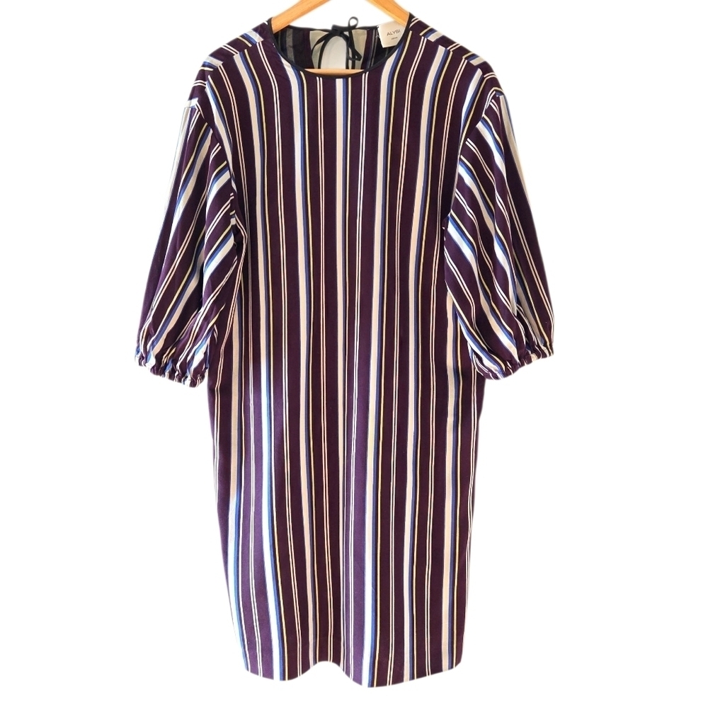 Alysi Creme Bohemian Casual Striped Midi Women's Dress Size 8 - Picture 1 of 15
